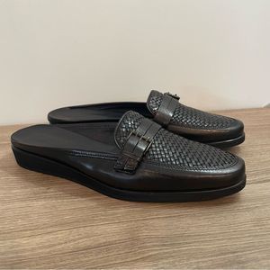Sesto Meucci Mule Shoes Black Slip On Womens 9.5  Low Heel Moc Toe Italy NEW